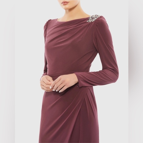 MAC DUGGAL 55695 NWT Mauve Draped Bateau Long Sleeve Trumpet Gown - Picture 2 of 7